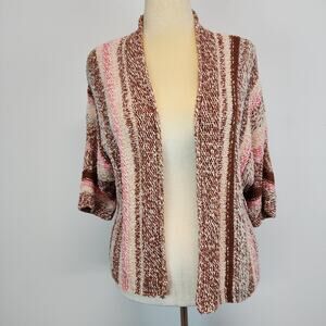 J. Jill Chunky Knit Cardigan Size PS Striped Open Front Dolman 1/2 Sleeve Mature